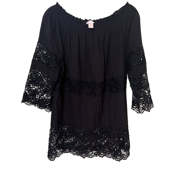 Whimsigoth Off-Shoulder Black Top Lace Trim Small Fairy Grunge Witchy - Picture 1 of 11